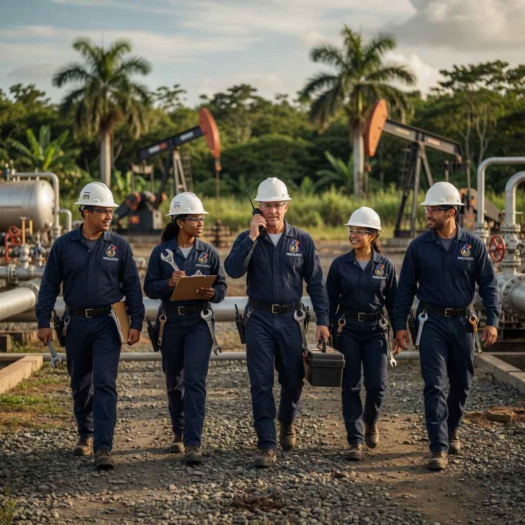 Personal técnico con EPP en operaciones petroleras