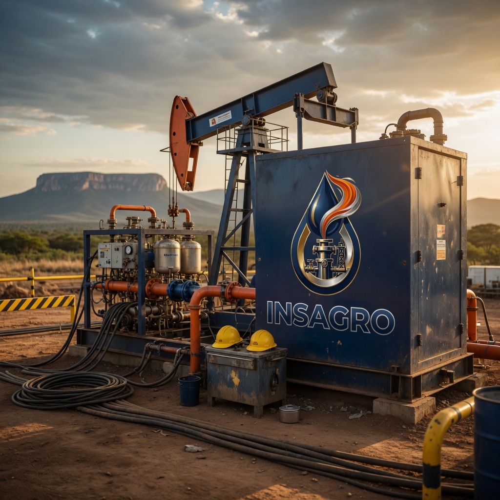 Unidad de bombeo e instalaciones de tratamiento en locación petrolera